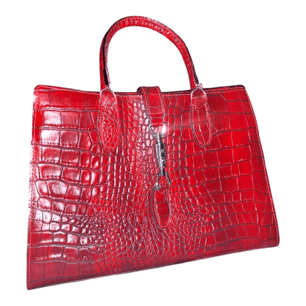 Red crocodile embossed handbag