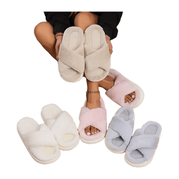 Solid color fluffy slippers