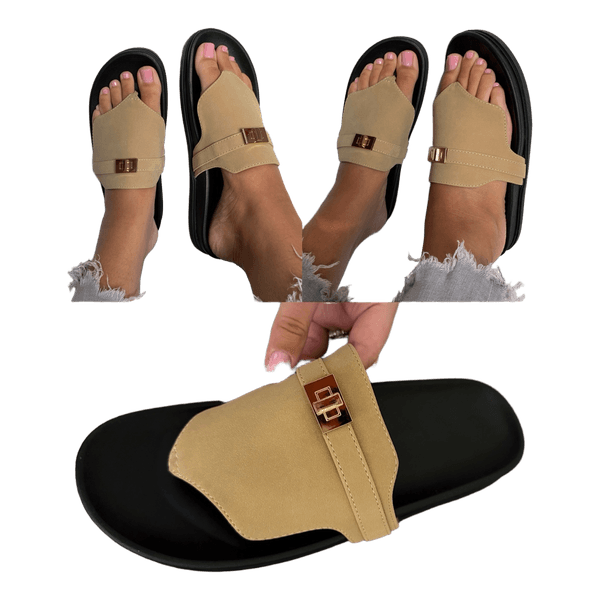 Beige slip-on sandals
