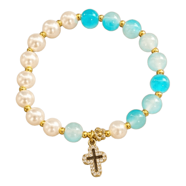 Damen Perlen Armband mit Kreuz Anhänger