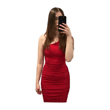 Club L London- Late night Red asymmetric one shoulder ruched midi dress