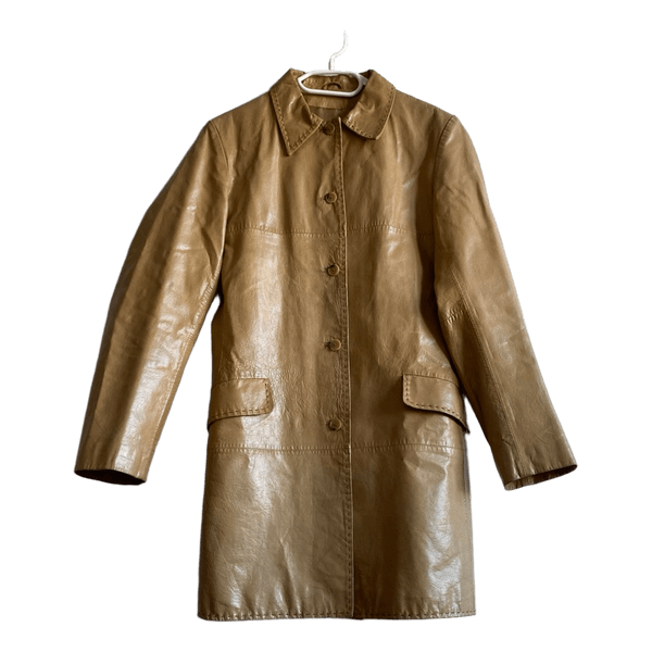 Casual News Vintage Leather Coat S Camel Brown 100% Leather 90s Y2K