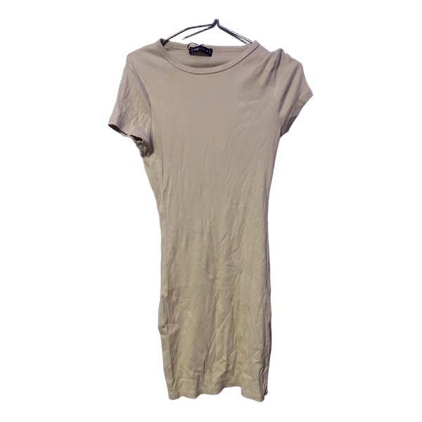 Beige ribbed mini dress