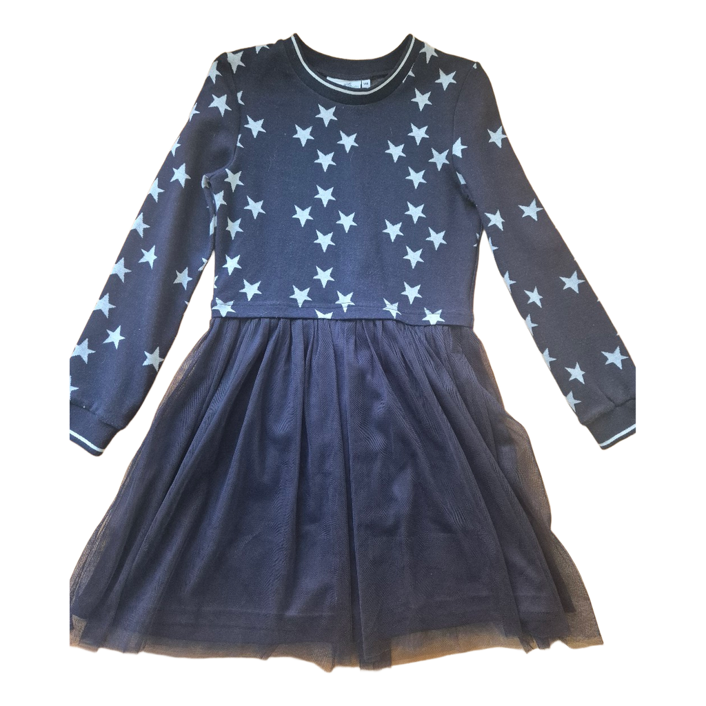 navy blue star print dress Yumi Navy Star Print Foil Long Sleeve Dress