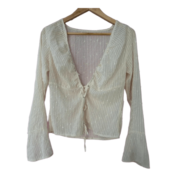 Cream lace-up blouse