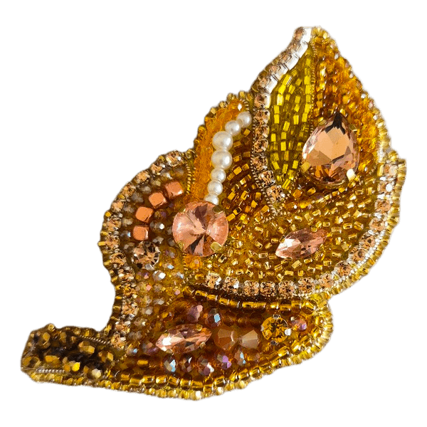 Beaded leaf brooch