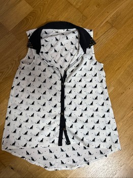 White cat print blouse