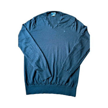 Polo Ralph Lauren V-Neck 100% Washable Merino Wool Sweater - Navy Blue - S/M