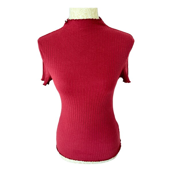Shein Red ribbed mock neck top S