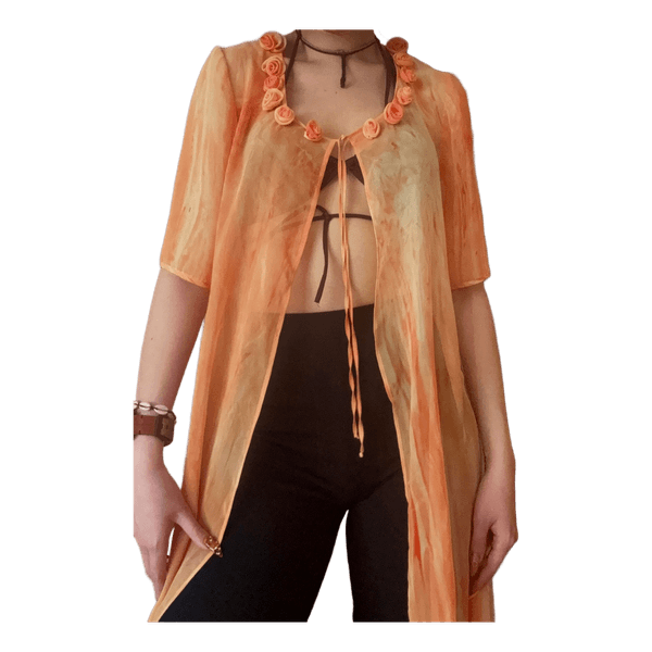 Orange sheer long kimono