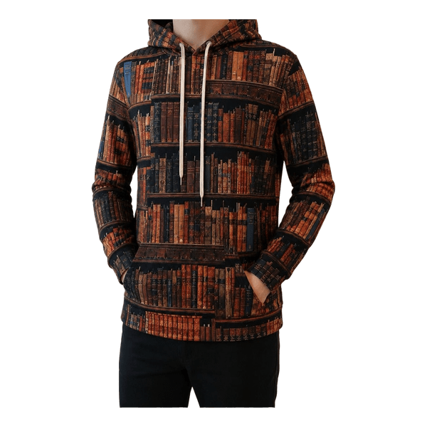 Library print hoodie in size XL