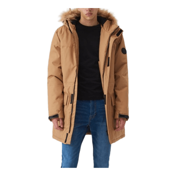 Beige hooded parka coat