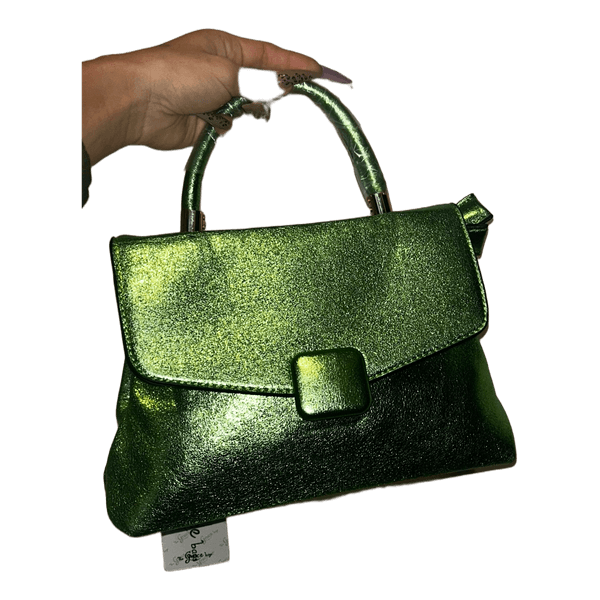 Green metallic top handle bag