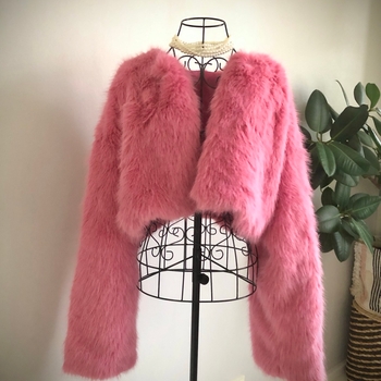 Lyhyt pinkki tekoturkistakki karvatakki 