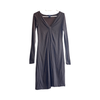 GANT Brown Wool Lyocell Midi Dress Size S V-Neck Pleated