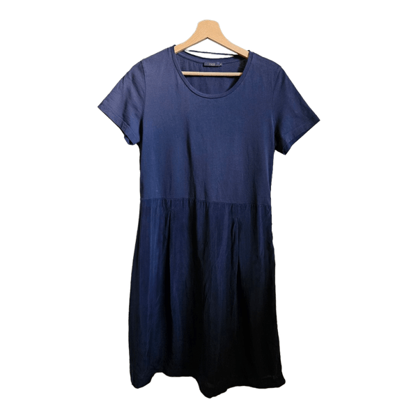 COS Navy Blue Cotton Mixed Media Midi Dress M Minimalist Scandinavian