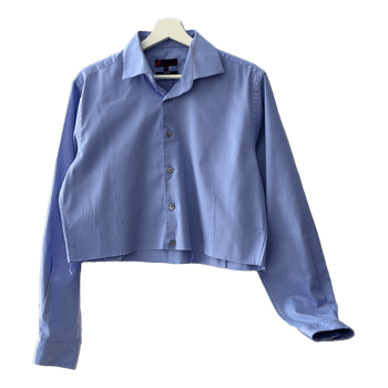 Blue cropped button shirt