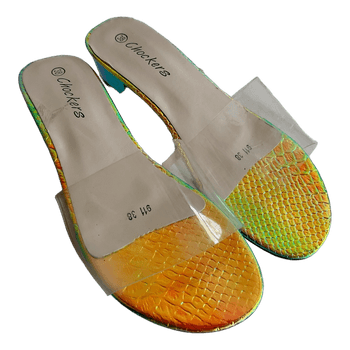 Iridescent block heel sandals