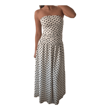Valkoinen pilkullinen maximekko S