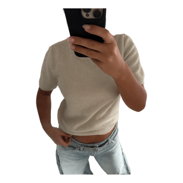 Beige kortærmet strikbluse