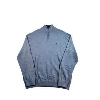 Nautica Quarter Zip Cotton Knit Jumper - Light Blue - Men's L/XL