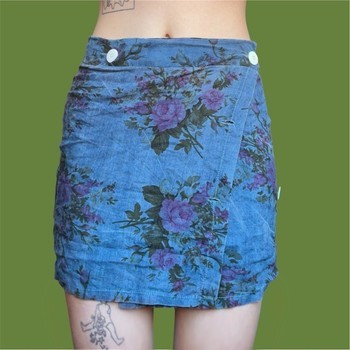 Handmade linen blue floral wrap mini skirt