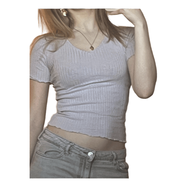 Lyserød ribstrikket t-shirt