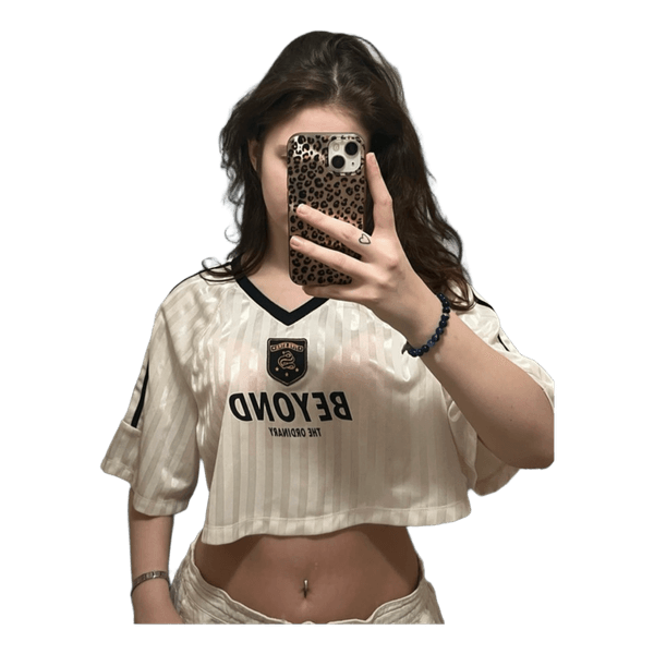 Cream striped cropped t-shirt/jersey