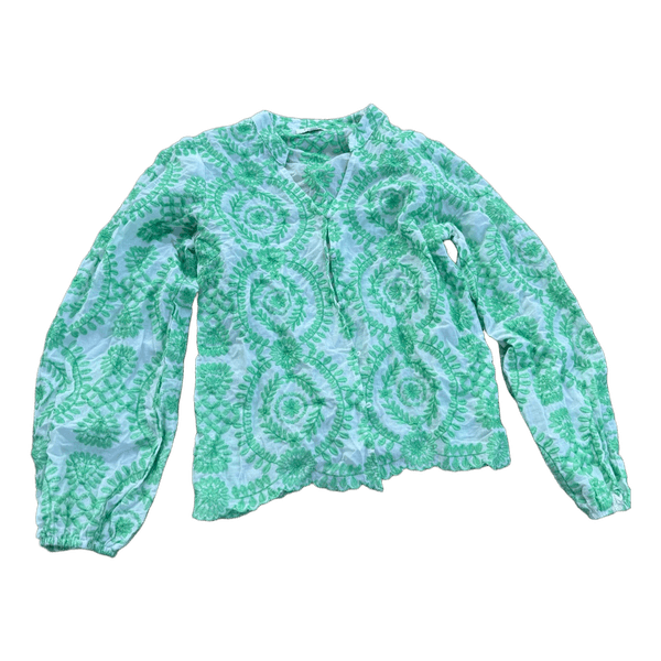 Grøn broderet bluse