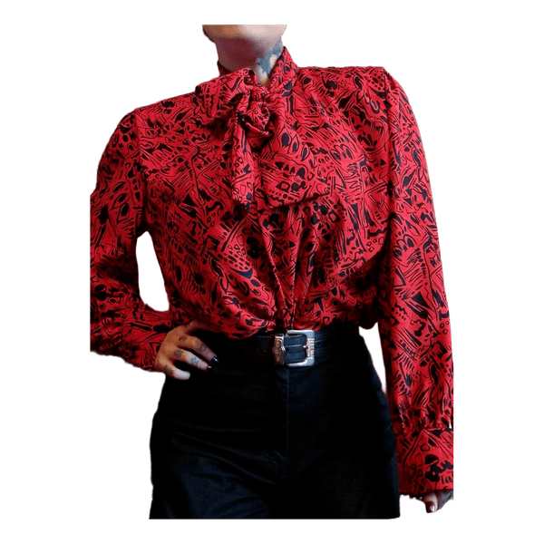 Vintage Red Abstract Print Button-up Shirt