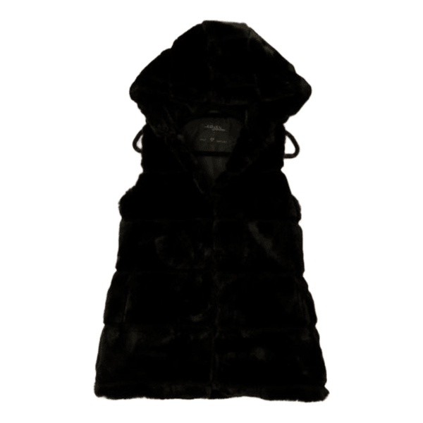 Black faux fur hooded vest
