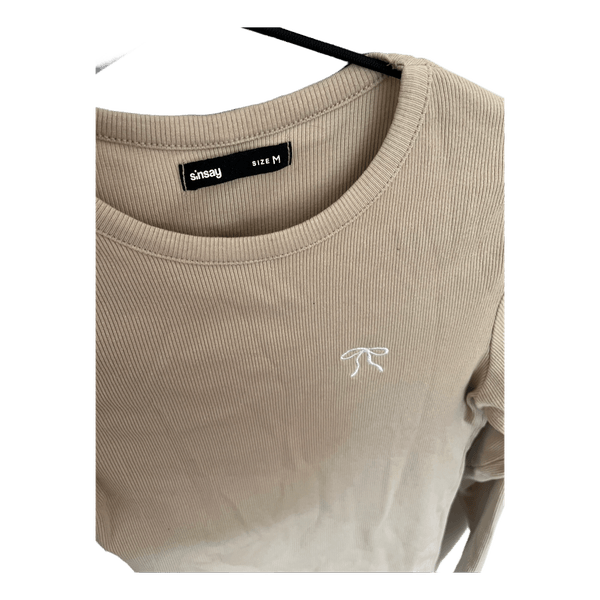 Beige ribbed long-sleeve top
