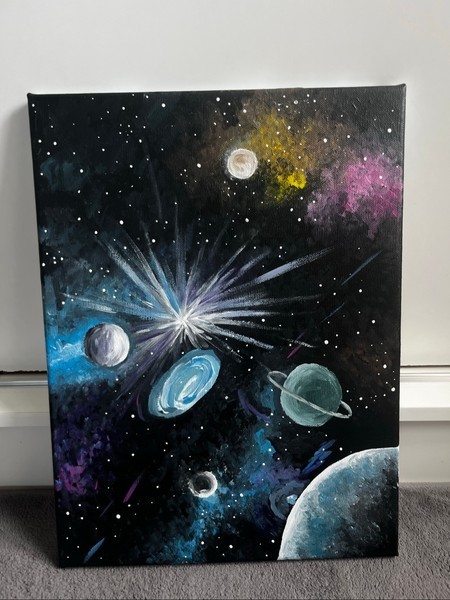 Hand painted space canvas