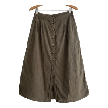 Noisy May Women’s Khaki Linen Blend A-Line Midi Skirt Button Front Size S