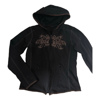 Musta brodeerattu huppari