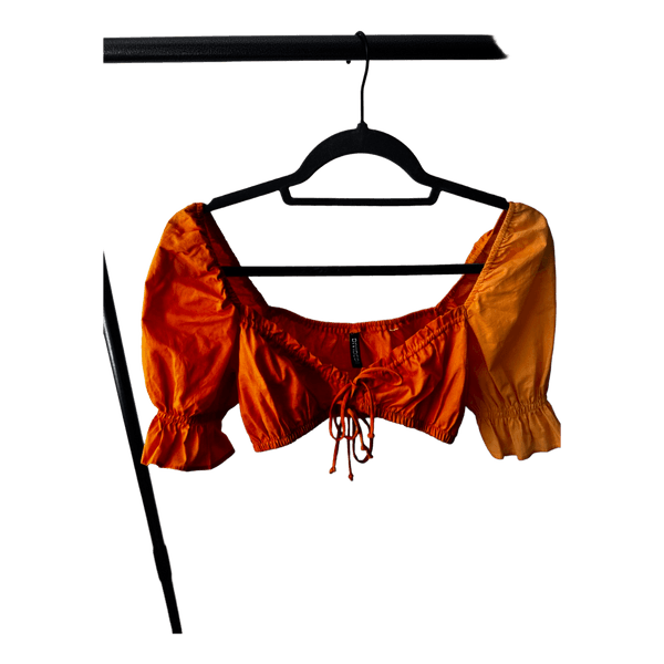 Orange puff sleeve crop top