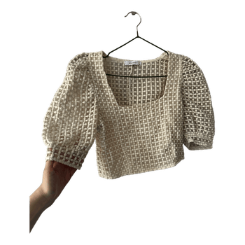 Beige textured puff sleeve top