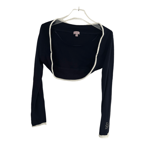 Navy bolero with rhinestone detail