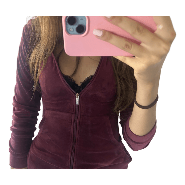Rød velour hoodie