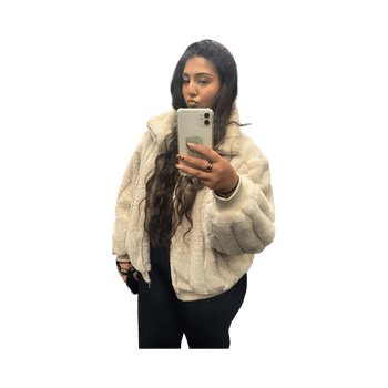 Beige fluffy bomber jacket