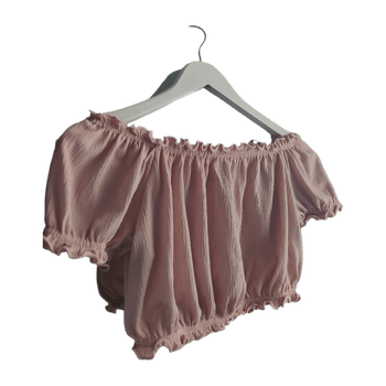 Vaaleanpunainen off shoulder toppi