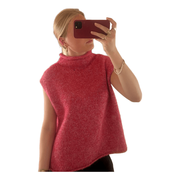 Pink strikvest med rullekrave