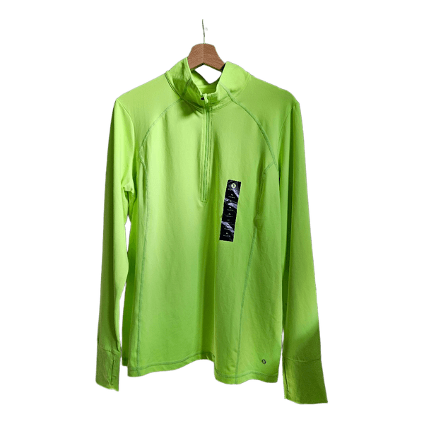 Xersion Neon Green Quarter Zip Running Top XL Long Sleeve Thumbholes Activewear