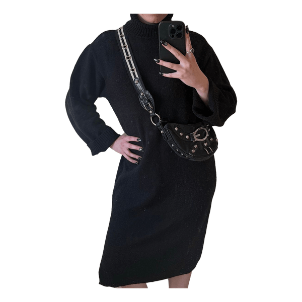 Black turtleneck knit dress