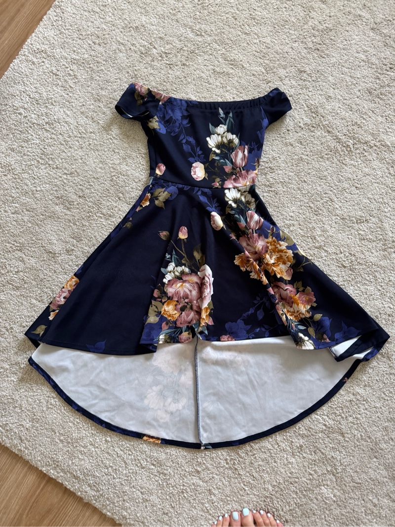 Navy floral off-shoulder dress