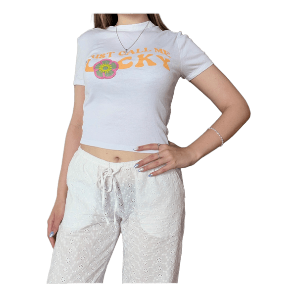 White graphic crop top