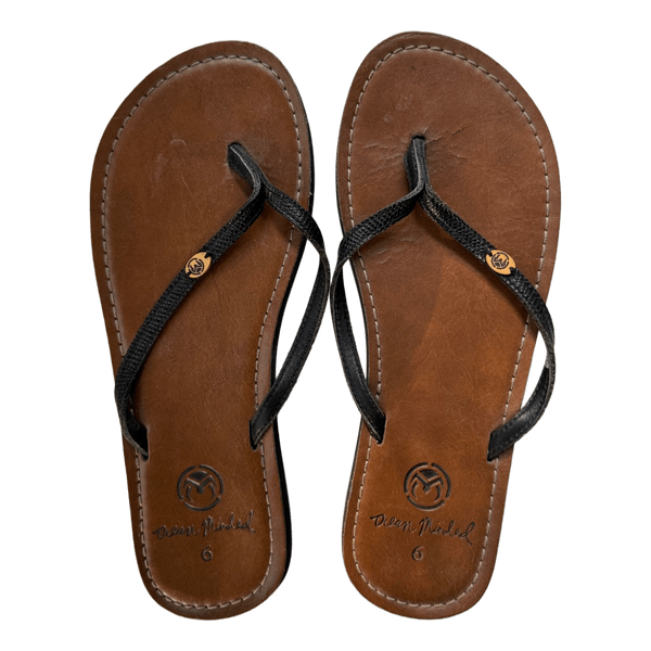 Brown leather flip flops
