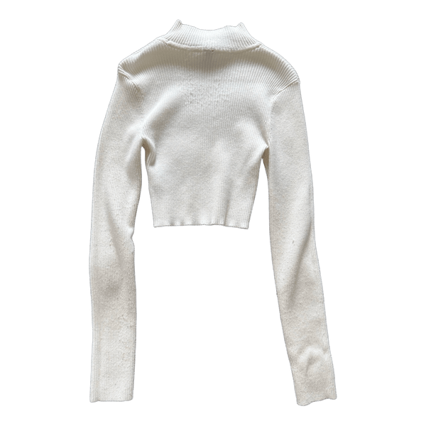 White ribbed mock neck top
