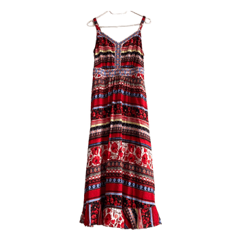 TU boho floral maxi dress size UK 14 EU 42 red summer strappy dress
