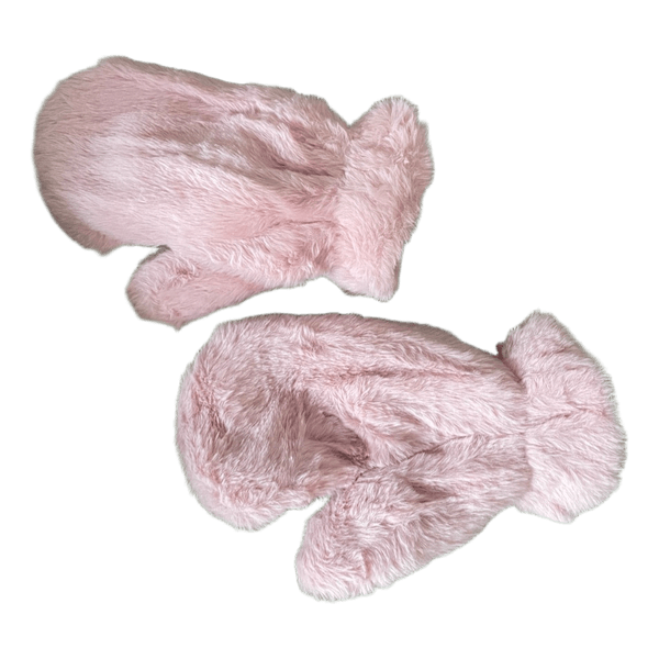 Rožinės dirbtinio kailio pirštinės